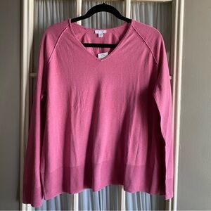 NWT J. Jill Silk Cotton Pink V-Neck Sweater
